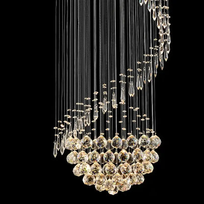 Modern spiral crystal staircase chandelier with cascading clear and golden faceted crystals for decorbites crystal staircase