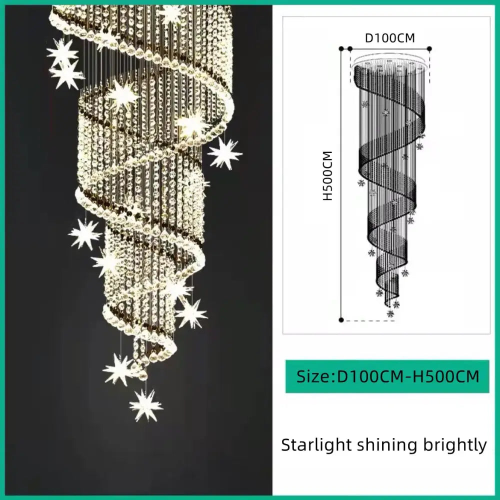 A modern spiral crystal star led chandelier with cascading crystal beads and metallic frame for living room decorbites crystal star