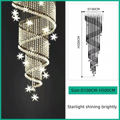A modern spiral crystal star led chandelier with cascading crystal beads and metallic frame for living room decorbites crystal star
