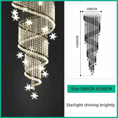 Modern spiral crystal star led chandelier in gold with cascading crystals and star accents for living room decorbites crystal star
