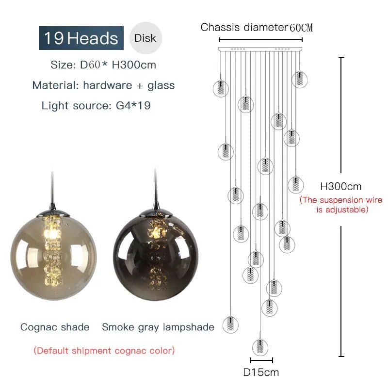 Modern Spiral Glass Ball Pendant Chandelier - Decorbites