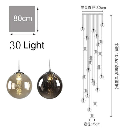 Modern Spiral Glass Ball Pendant Chandelier - Decorbites