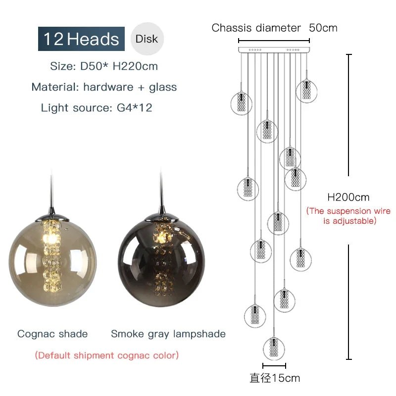 Modern Spiral Glass Ball Pendant Chandelier - Decorbites