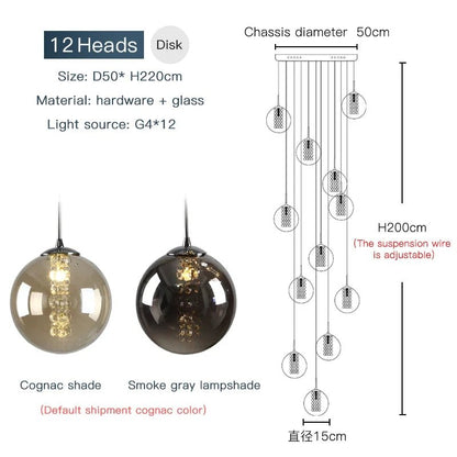 Modern Spiral Glass Ball Pendant Chandelier - Decorbites