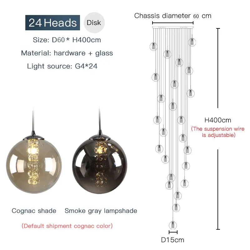 Modern Spiral Glass Ball Pendant Chandelier - Decorbites