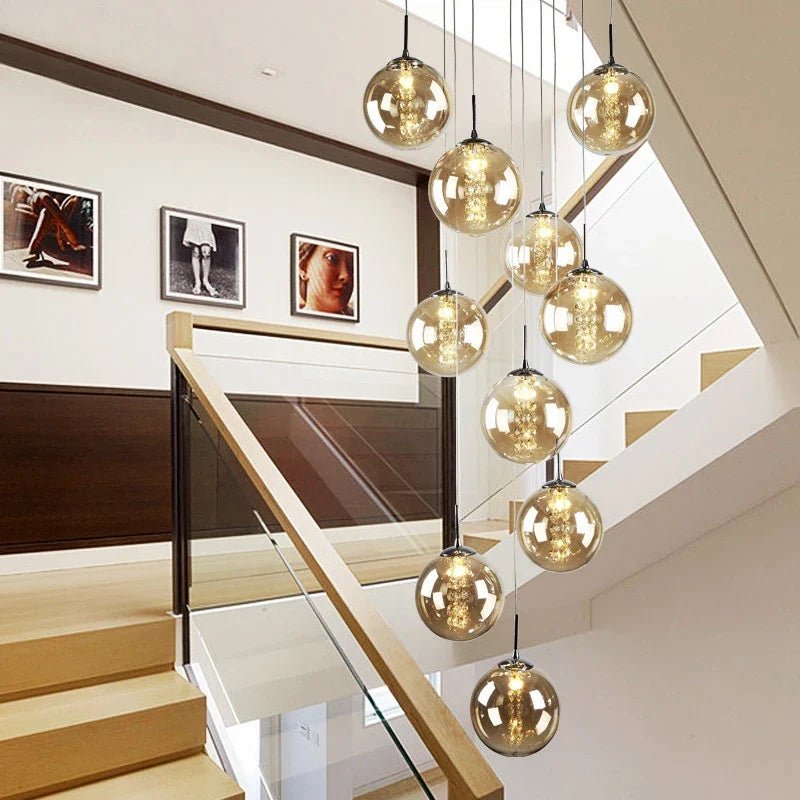 Modern Spiral Glass Ball Pendant Chandelier - Decorbites