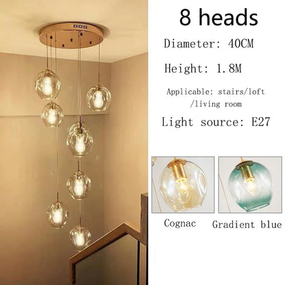 Modern Spiral Staircase Crystal Globe Pendant Chandelier