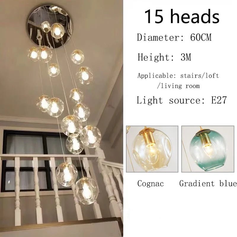 Modern Spiral Staircase Crystal Globe Pendant Chandelier - Decorbites