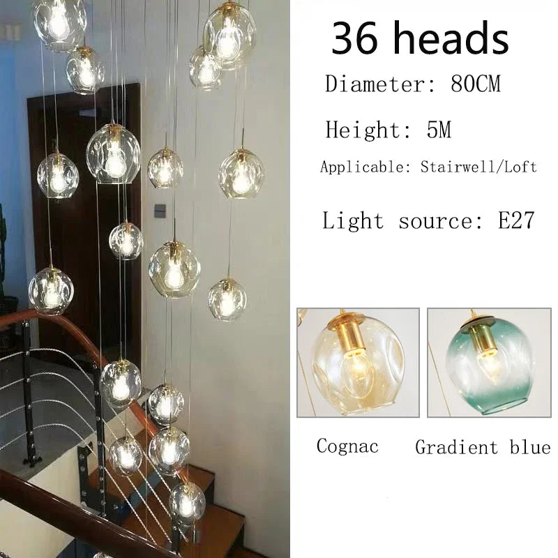 Modern Spiral Staircase Crystal Globe Pendant Chandelier