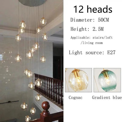 Modern Spiral Staircase Crystal Globe Pendant Chandelier - Decorbites