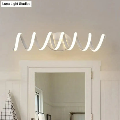 Modern spiral white wall light with a sleek wavy design featuring natural warm led for bathroom illumination