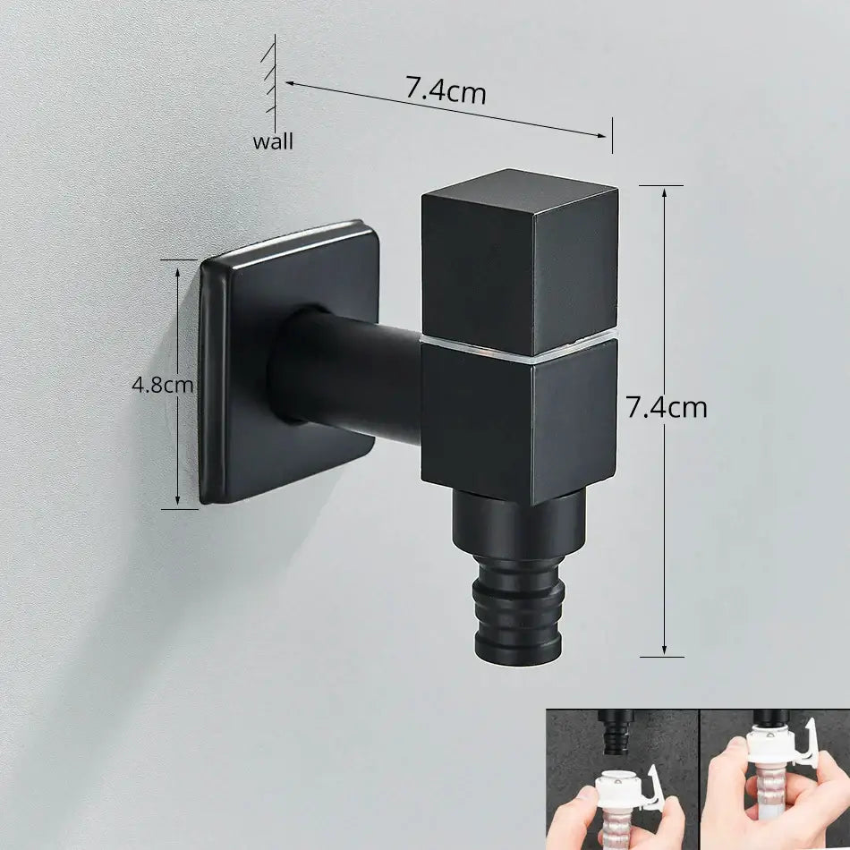 Black brass wall-mounted shower faucet adapter with square design and threaded hose connection for decorbites black brass