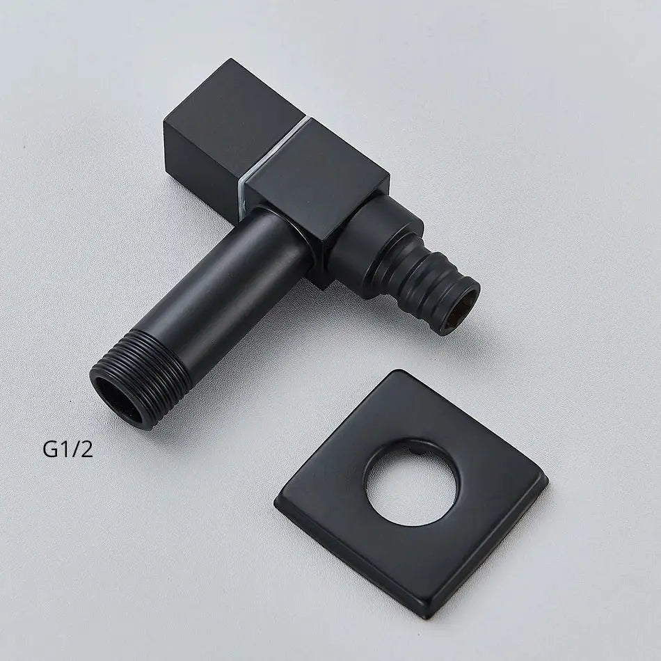 Black brass wall mounted washing machine faucet with black matte finish square corners and g1/2 threaded connections