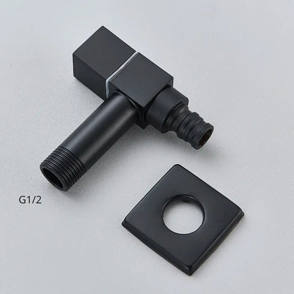 Black brass wall mounted washing machine faucet with black matte finish square corners and g1/2 threaded connections