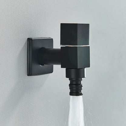Modern square black brass wall mounted washing machine faucet with matte finish and threaded hose connection by decorbites black brass wall