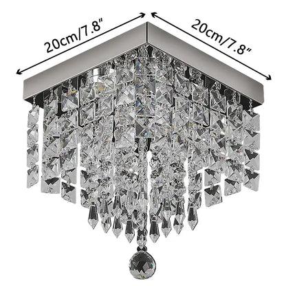 Modern square black crystal led chandelier ceiling lamp with chrome finish and cascading clear crystal prisms decorbites crystal led