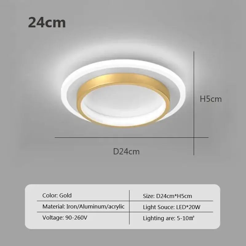 Modern square black led ceiling light for bedroom with gold circular two-tier design featuring led ceiling light rings