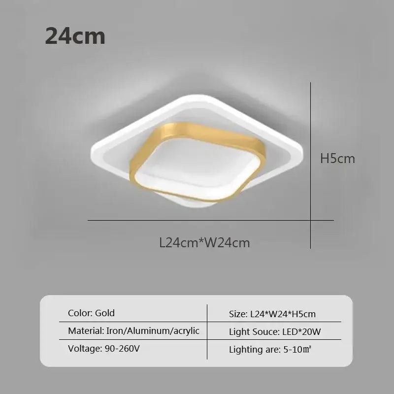 Modern square gold ceiling light with led lighting iron aluminum acrylic construction for bedroom decorbites led ceiling