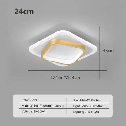 Modern square gold ceiling light with led lighting iron aluminum acrylic construction for bedroom decorbites led ceiling