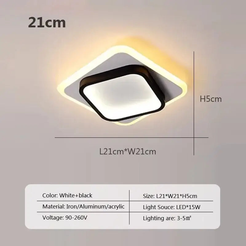 Modern square black led ceiling light with sleek white and black design in iron aluminum and acrylic for bedroom decorbites