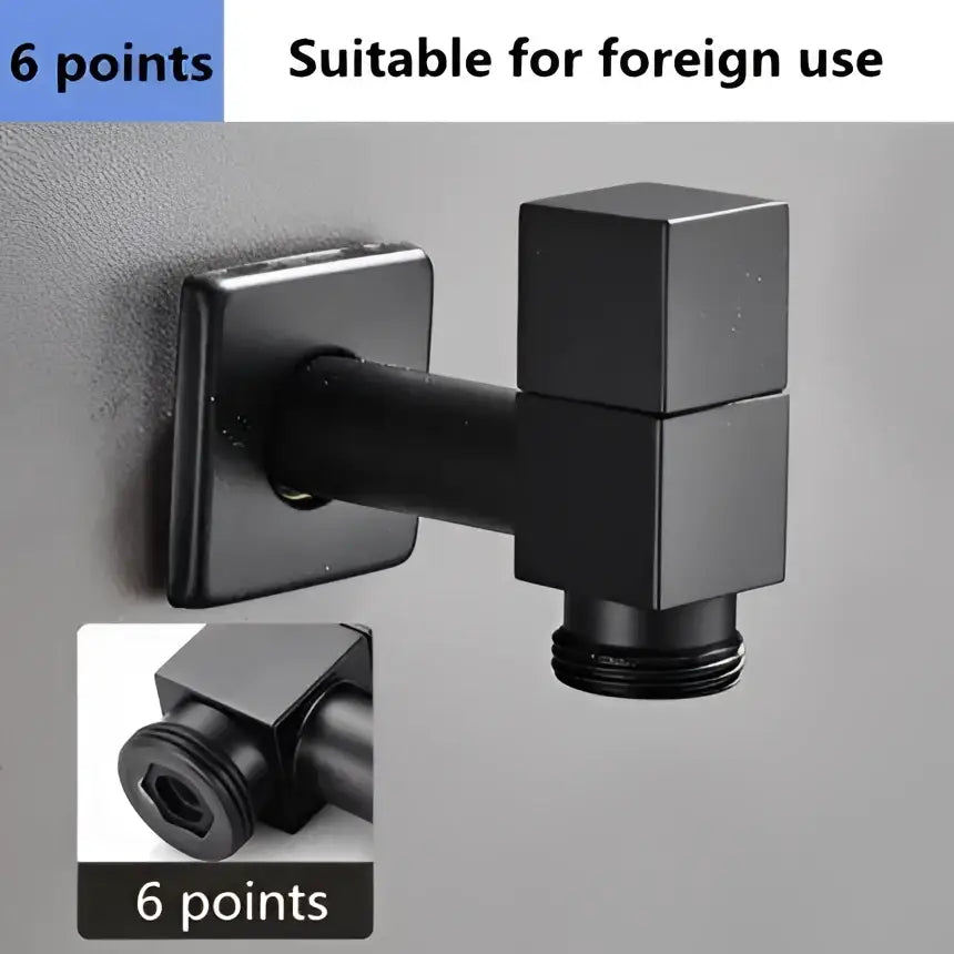 Modern square black wall mount washing machine tap with black matte finish metal and threaded connection decorbites black wall