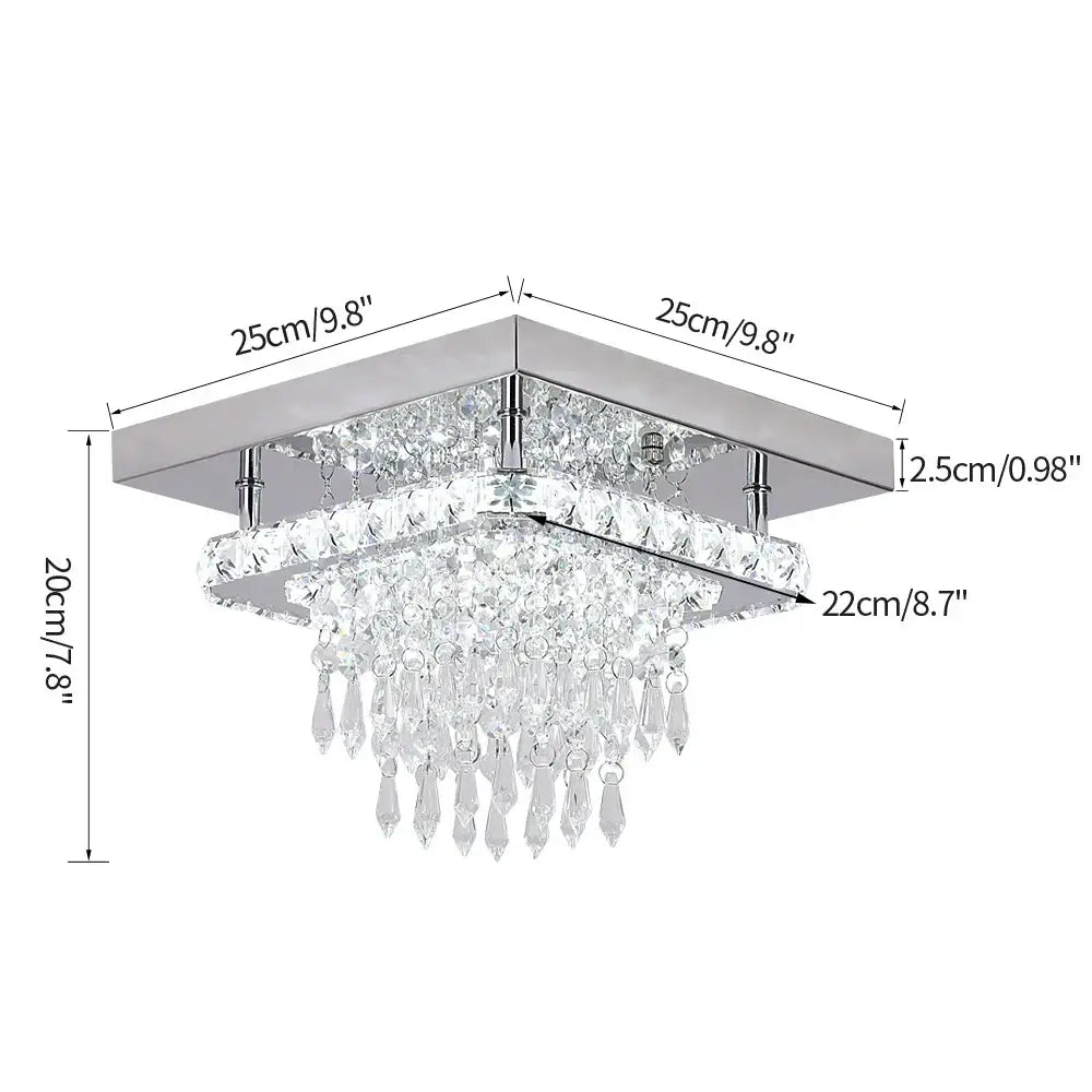 Modern square chrome crystal led ceiling chandelier with cascading clear teardrop crystals for living room decorbites crystal led
