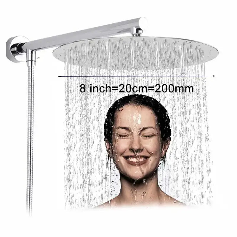 Modern square chrome rainfall shower head with arm hose and stainless steel 8-inch round decorbites bright chrome shower head