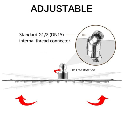 Modern square chrome rainfall shower head with adjustable stainless steel 360-degree rotation by decorbites bright chrome