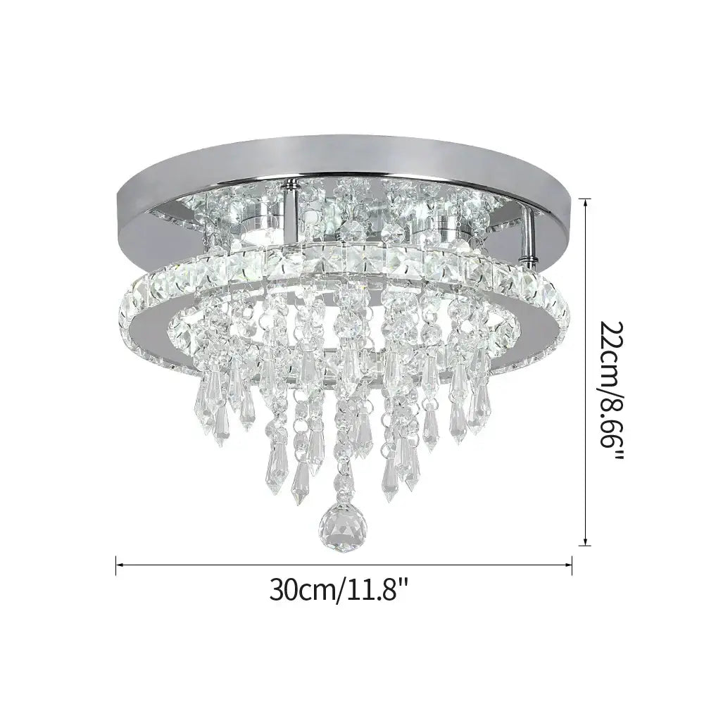 Modern square crystal flush mount ceiling light with chrome finish and clear crystal droplets for kitchen ceiling light