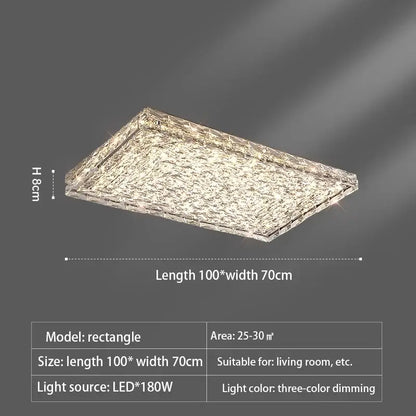 Modern square crystal led ceiling light in silver and chrome with textured surface and three-color dimming functionality
