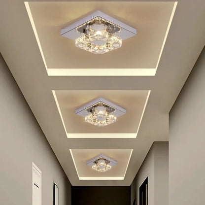 Modern square crystal led pendant chandelier with a sleek silver metal frame and clear faceted glass decorbites crystal led