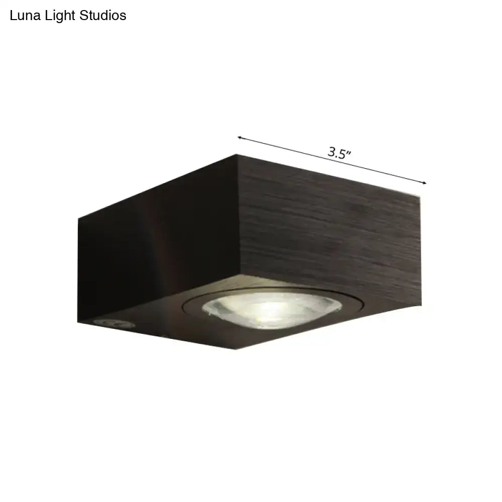 Modern square led wall light black silver with wood-grain finish and recessed bulb for bedroom wall use