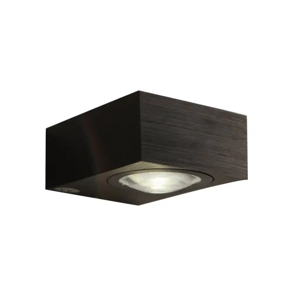 Modern square led bedroom wall light black silver with wood-grain finish and illuminated circular bulb