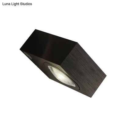 Modern square led bedroom wall light black silver with a black rectangular recessed matte wood-grain finish and frosted lens