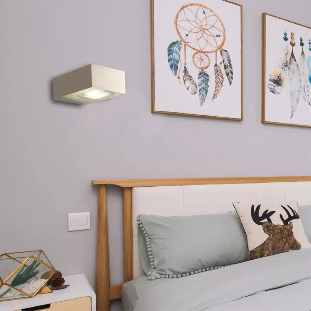 Beige rectangular wall-mounted led sconce with modern minimalist design for bedroom wall light in black silver accents