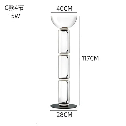 Modern stacked glass led floor lamp with tall transparent glass and sleek chrome base for living room lighting