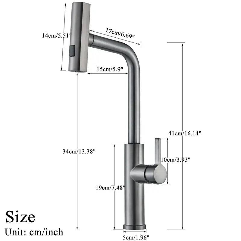 Modern matte black stainless steel kitchen faucet mixer tap with sleek curved spout and integrated pull-down spray head functions