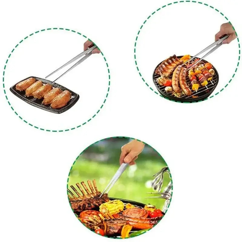 Modern stainless steel bbq tongs with a sleek polished finish and ergonomic textured grip for an enhanced grilling experience