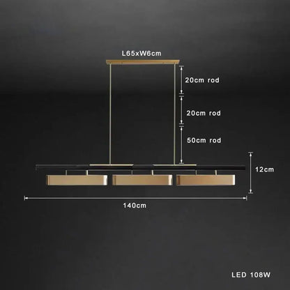 Modern stainless steel brushed gold pendant lamp featuring a minimalist led chandelier with black and gold finish for dining room decor
