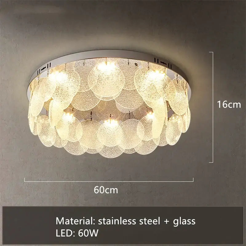 Modern stainless steel bubble glass led ceiling light with warm illumination and textured translucent discs for bedroom decorbites ceiling light