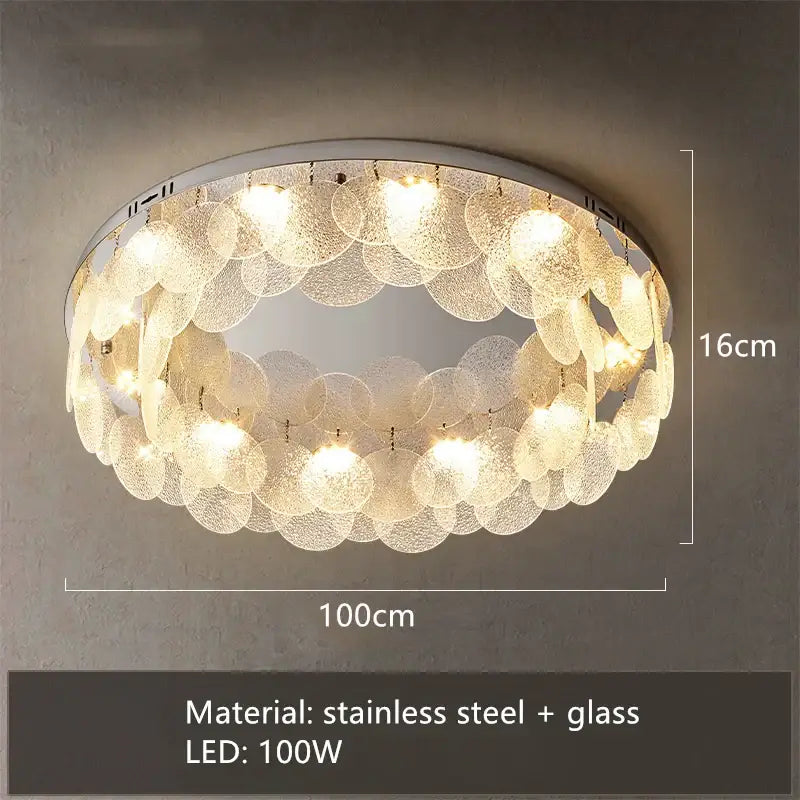 Circular stainless steel bubble glass led ceiling light with layered translucent discs for modern decorbites led ceiling decor