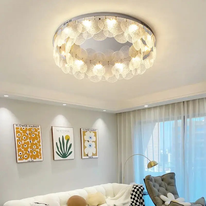 Modern stainless steel bubble glass led ceiling light with concentric translucent glass discs for bedroom decorbites led ceiling