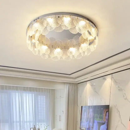 Modern stainless steel bubble glass led ceiling light fixture with metallic frame and translucent discs for bedroom decorbites ceiling light