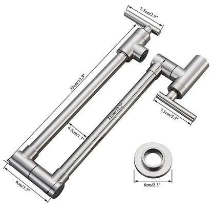 Stainless steel adjustable shower rod with t-shaped handles and circular mounting plate for decorbites double joint kitchen faucet