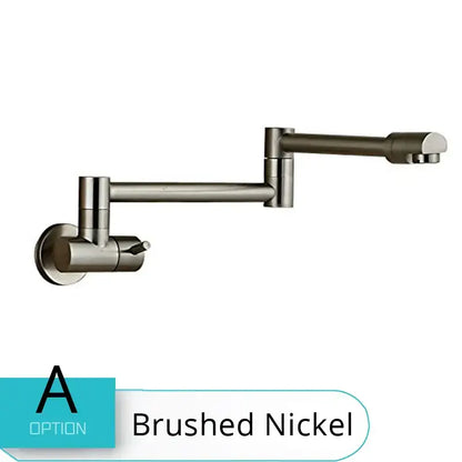 Brushed nickel kitchen faucet with decorbites double joint spout featuring a sleek extendable gooseneck and single lever handle