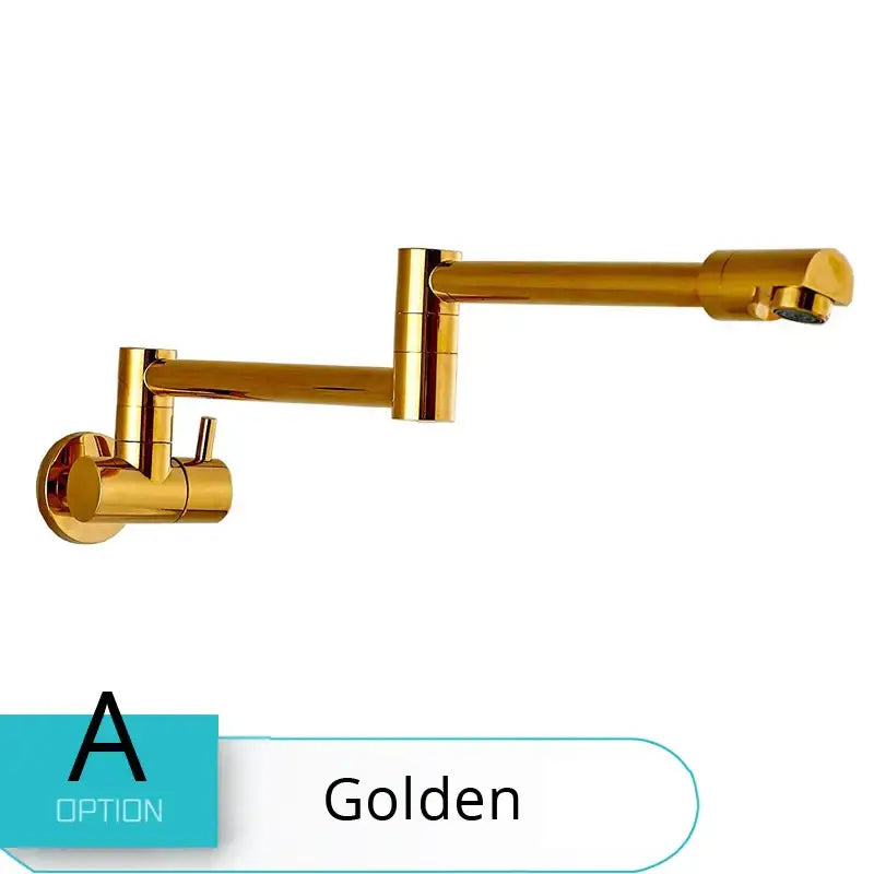 Golden sleek kitchen faucet with polished metallic finish featuring decorbites double joint spout for modern use