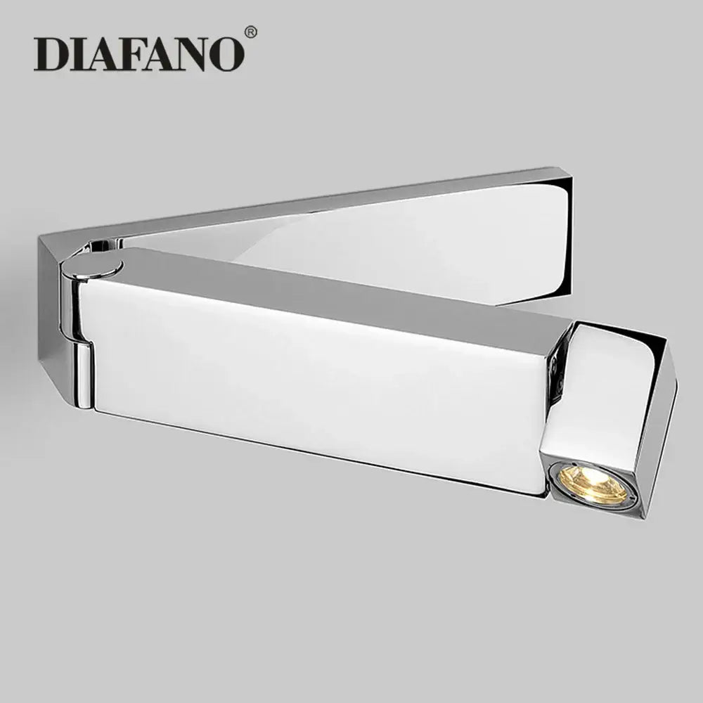 Chrome-finished diafano stainless steel modern wall light with integrated spotlight for decorbites led bedside wall use