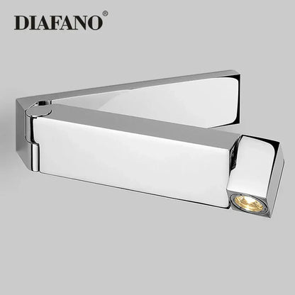 Chrome-finished diafano wall light with sleek rectangular design and integrated spotlight for decorbites led bedside use