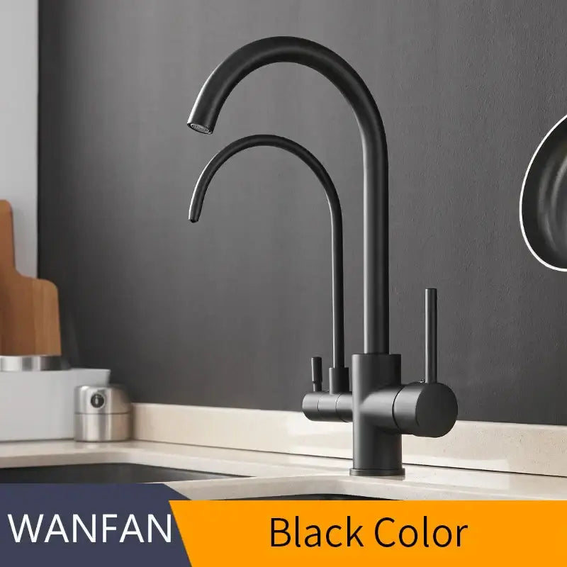 Black matte finish modern stainless steel pull down kitchen faucet with dual handles and curved spout decorbites crane kitchen