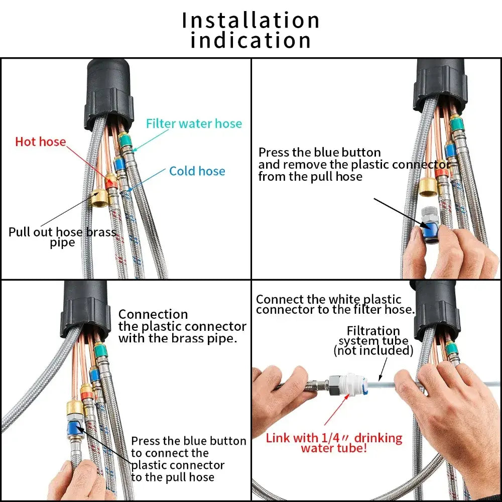 Modern stainless steel pull down kitchen faucet installation kit with flexible braided hoses and brass fittings for decorbites crane kitchen faucet